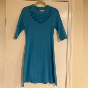 Milly of New York turquoise beaded sweater dress